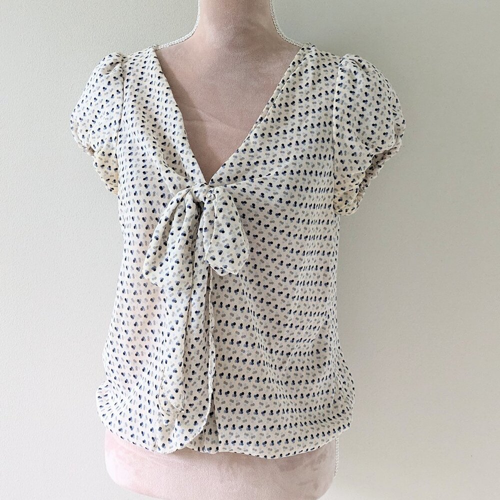 Max Studio Cap Sleeves Bow tie V Neck Printed Top
